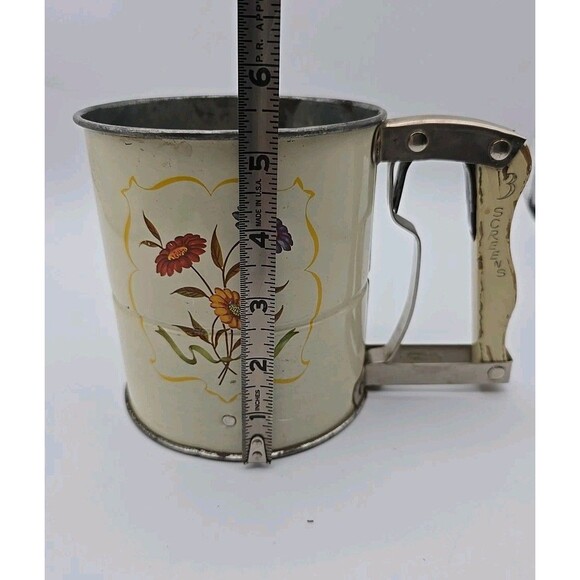 Androck Hand-i-Sift 3 Screen Flour Sifter Flowers Daisy Wood Handle Vtg - Works - Picture 9 of 12